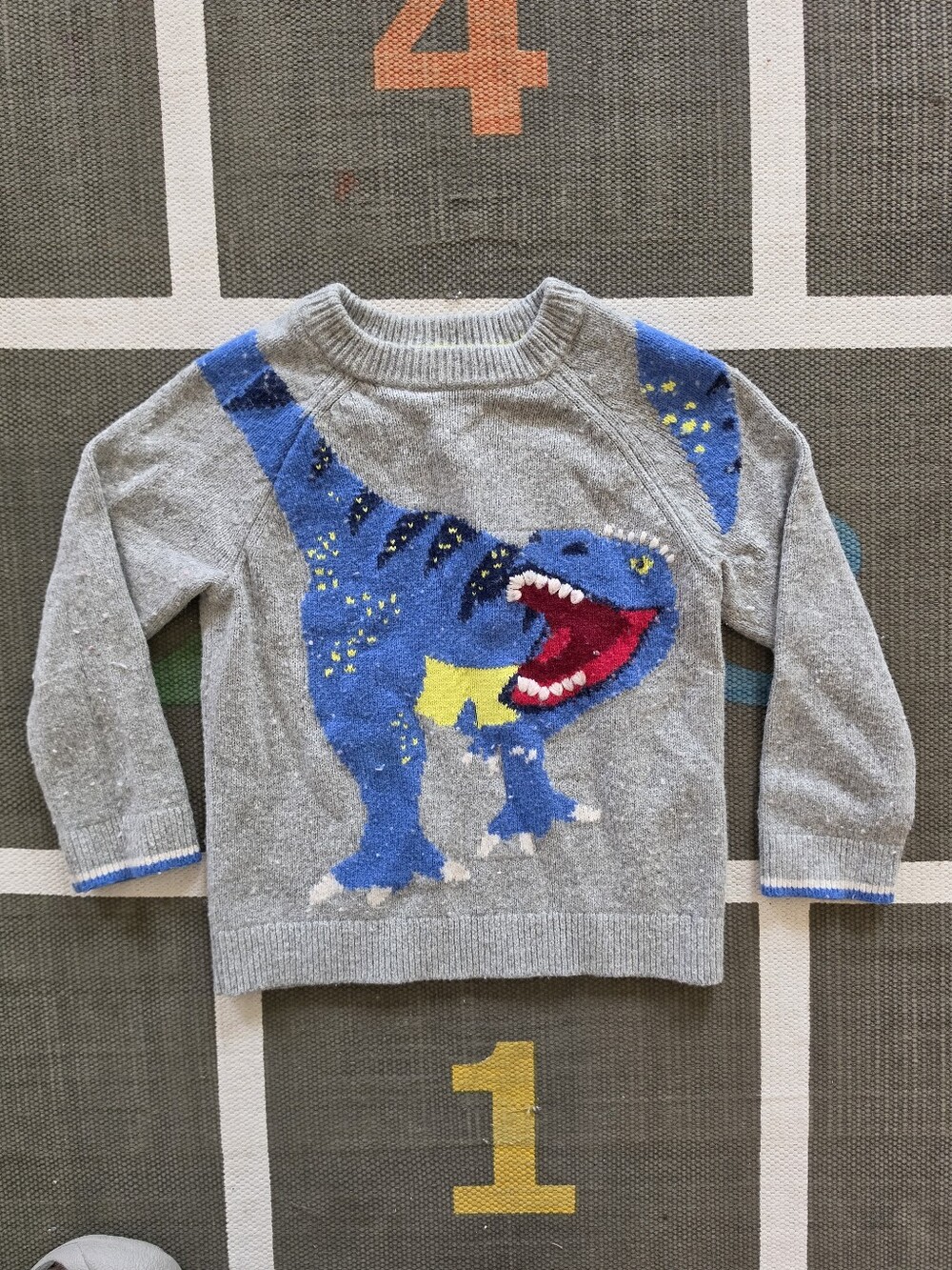 Kids Mini Boden Gray Dinosaur Sweater